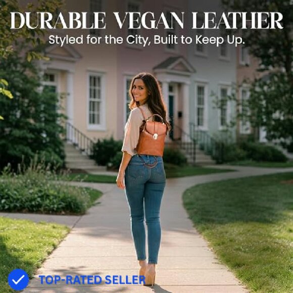 Structured Vegan Leather Backpack Purse Elegant Minimal Chic Travel Handbag - Picture 6 of 7